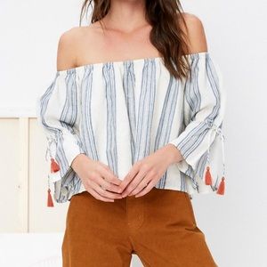 Blue & white striped Tularosa off the shoulder top